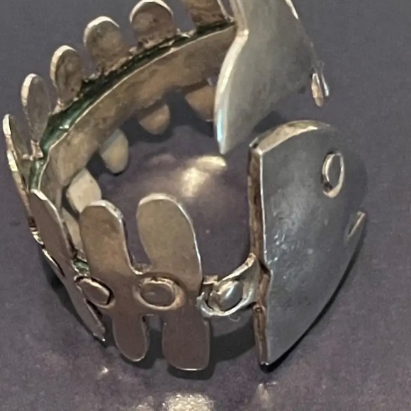 Stunning Vintage Taxco Mexico Fish Skeleton Sterling Silver Wrap Adjustable Stat - Picture 2 of 11